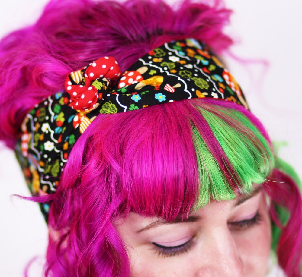 Reversible Wired Bow Headband, Toadstool Print and Red with White Spot