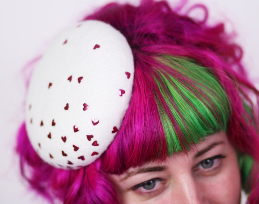Mini Heart Confetti Pill Box Hat, Winter Wedding Hat, Various Colours