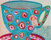 Whimsical Blue Polka Dotted Mug Mixed Media painting