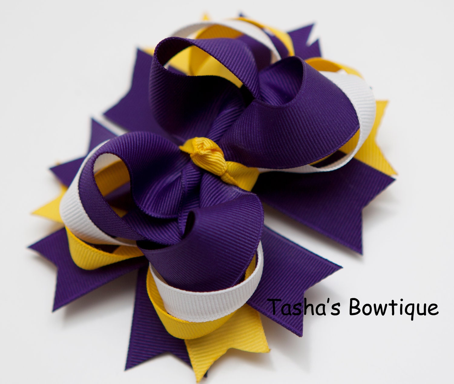 LSU -- Louisiana State University Team Over The Top Hair Bow - Yellow, Purple, and White
