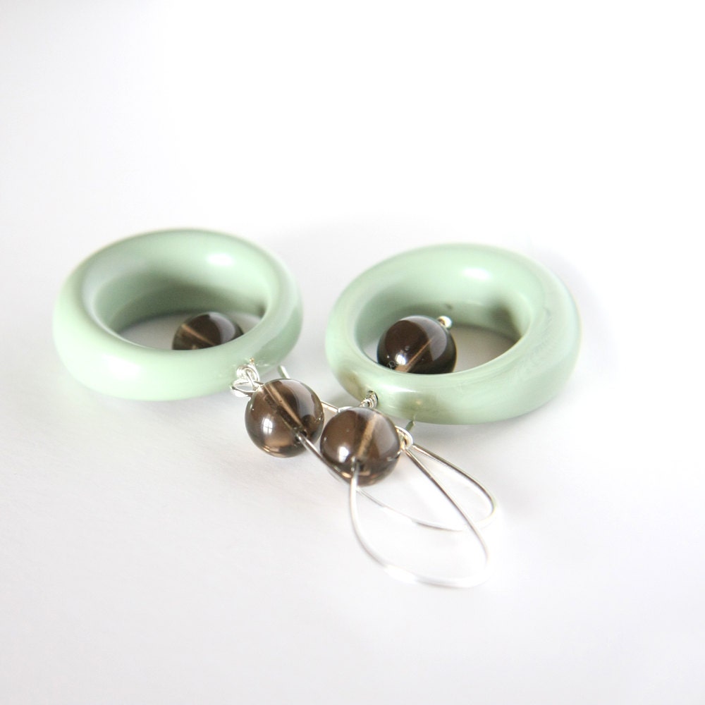 sage and smokey quartz earrings - retro vintage lucite