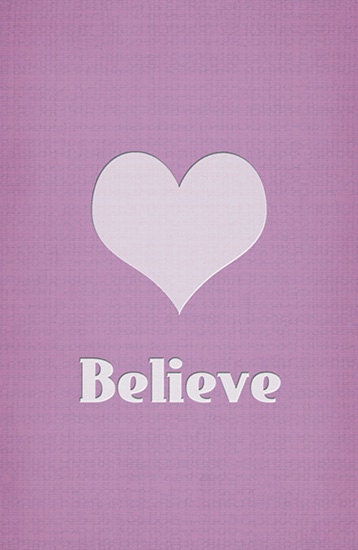 Believe - Letterpress style digital print in purple - 5x7 photo print - typography