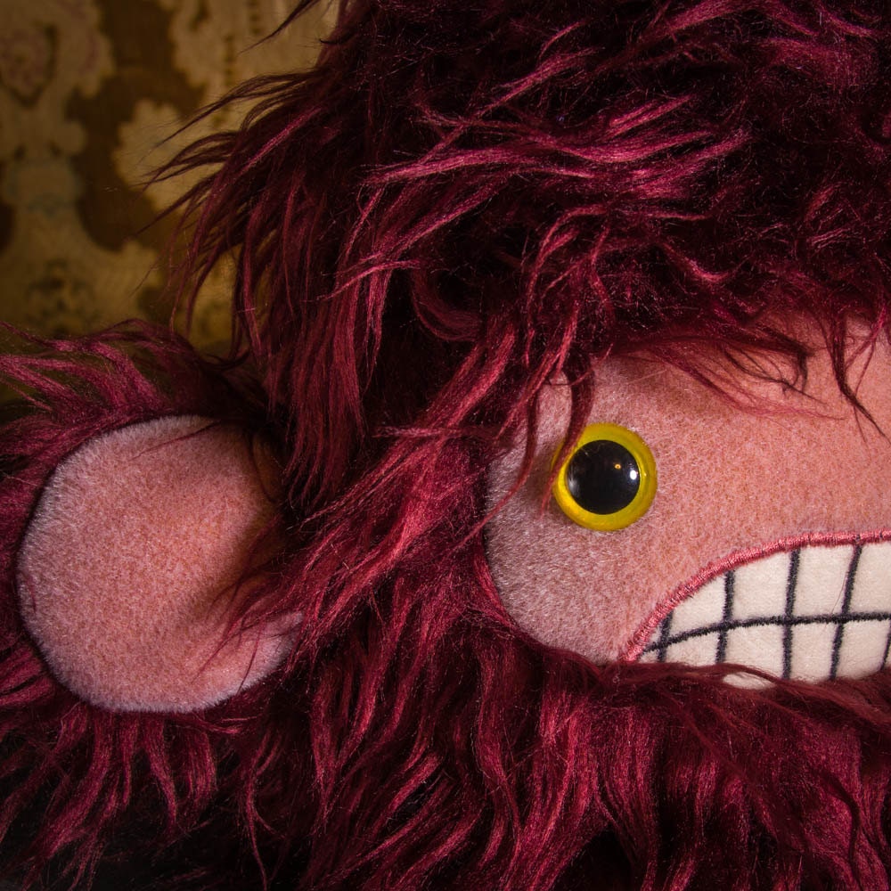 Severed Pygmy Yeti Head... maroon & rose