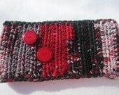 Crocheted Headwarmer Headband or Earwarmer in Black, Red and Gray