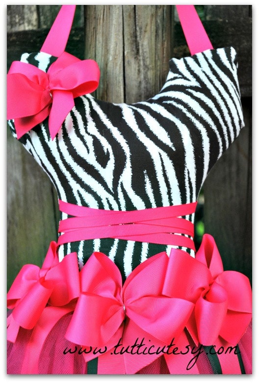 Zebra Ballerina  Tutu hair bow holder with shocking pink