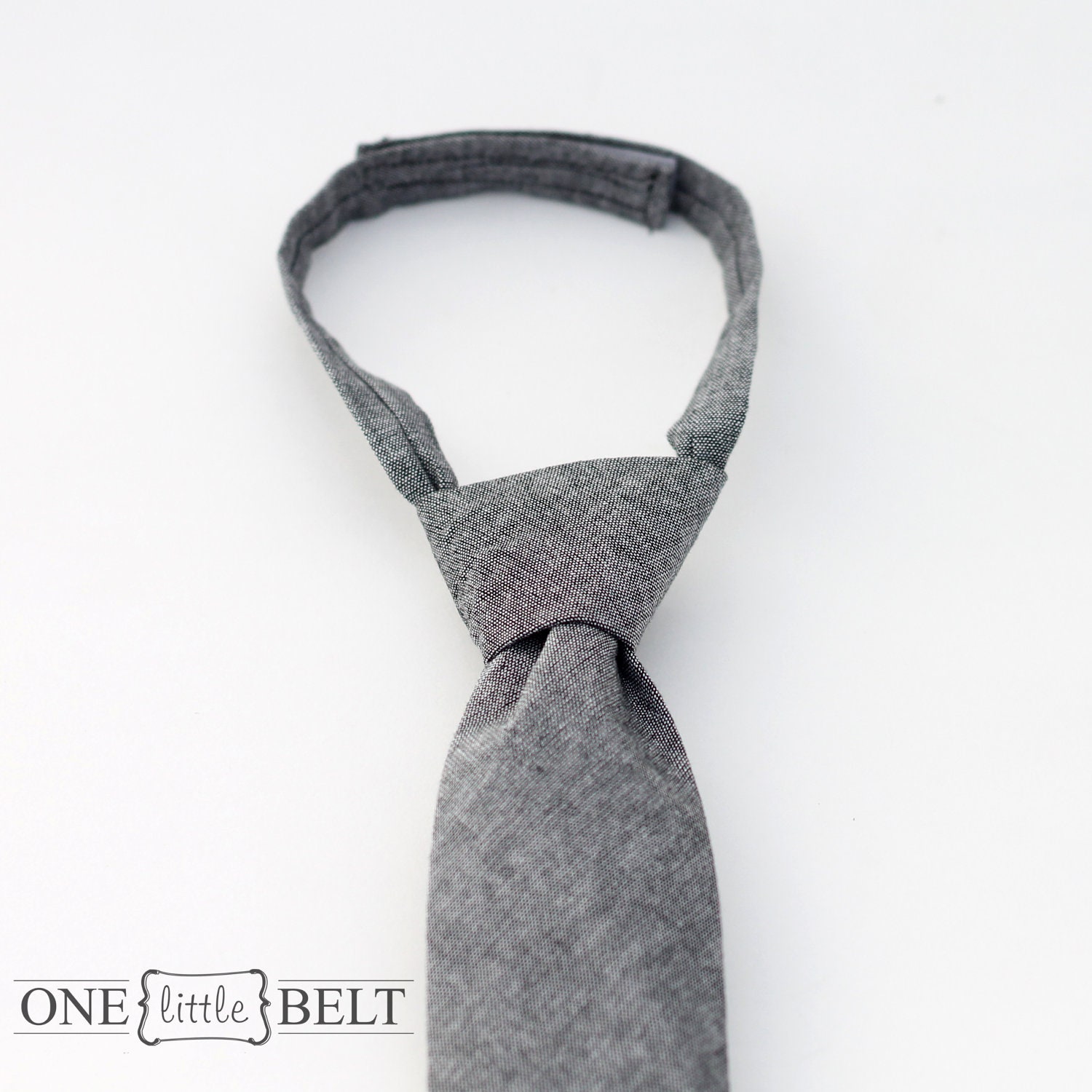 Baby or Toddler or Boys Necktie- Gray Chambray 0-7 years