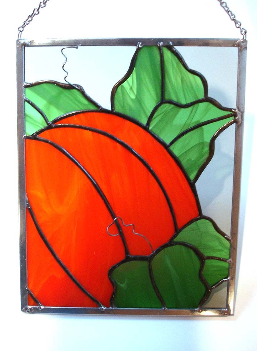 Pumpkin panel stained glass suncatcher Halloween autumn fall decor Thanksgiving