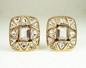 Vintage Swarovski SAL Mod Crystal Gold Earrings