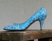 80s Lace Blue and White Pumps Marionat High Heels Size Us  6 / Uk 4  / EU 36