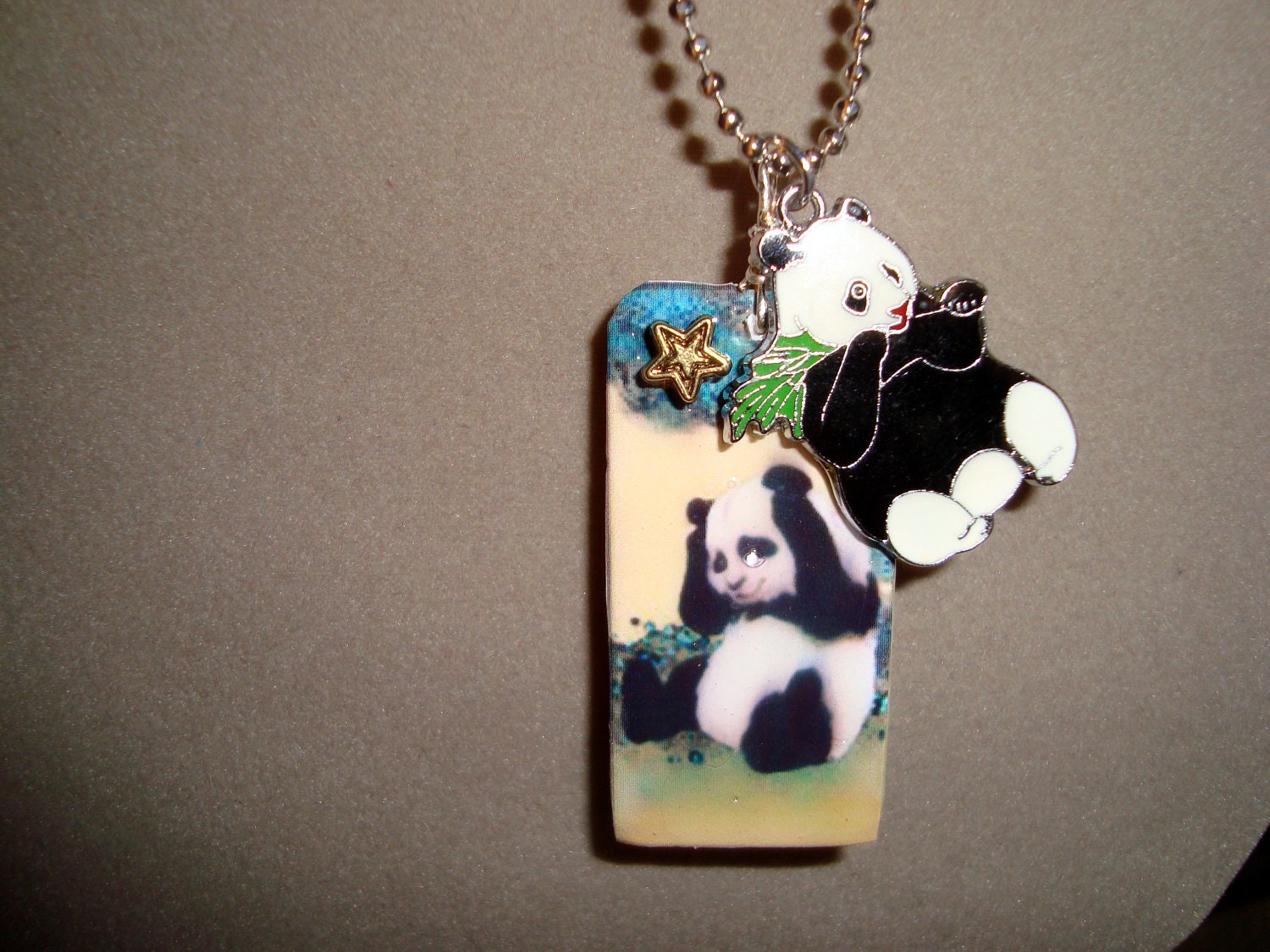 RESERVED: 100% Charity -Love Pandas- Dominoe Necklace with Panda Picture and Charm