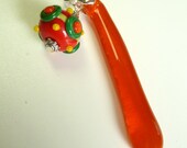 Pumpkin Drop Fused Pendant. Silver Snake Chain