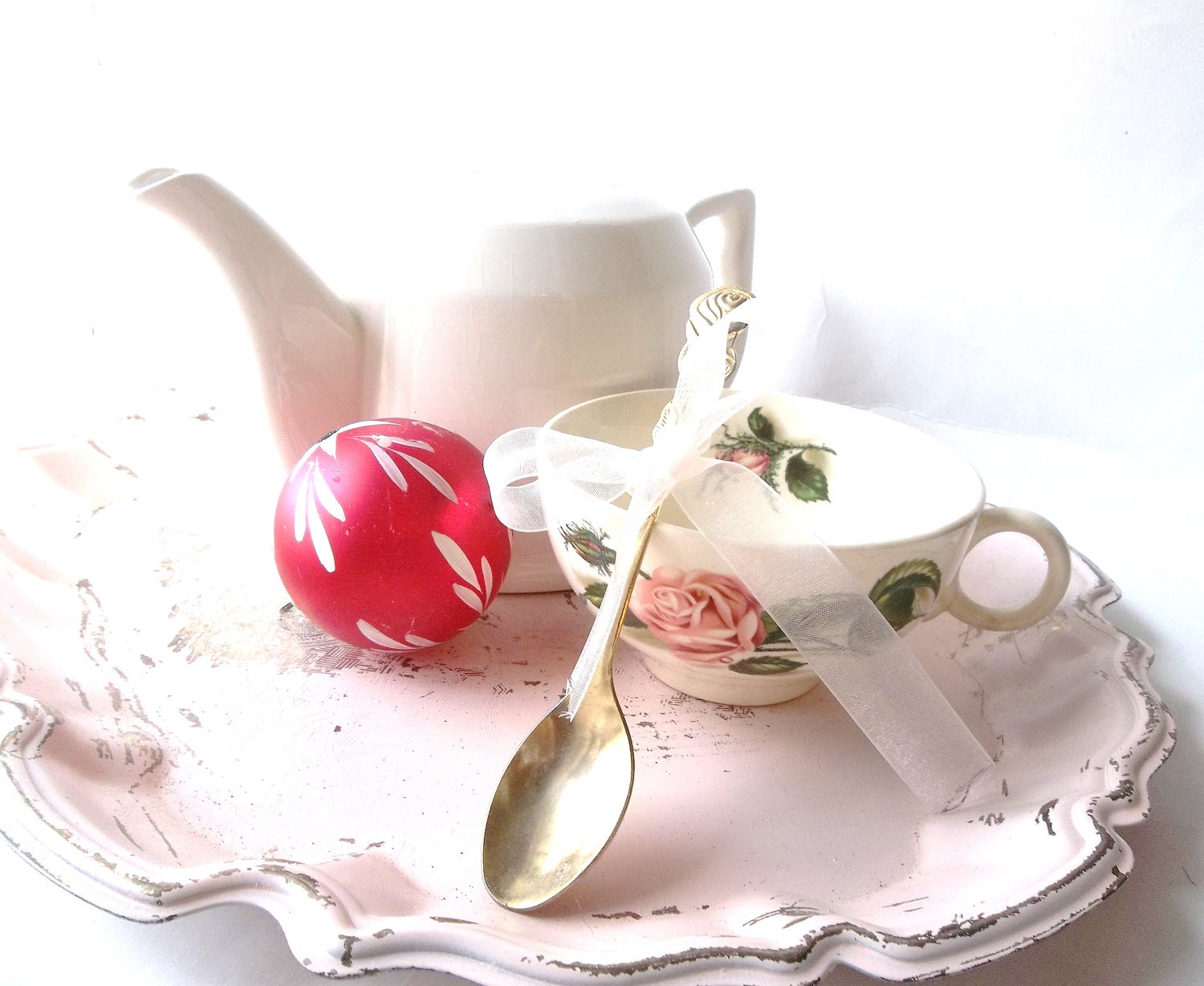 Vintage TeaPot and Teacup. Shabby Chic Cottage Set. Teapot/Teacup/Cozy. Vintage Home Decor. Mothers Day Set
