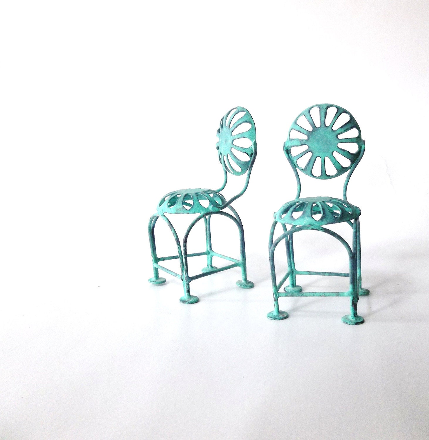 Bistro Cafe Doll House Chairs. Teal Aqua. Miniature Wrought iron Beach Chairs. Photography Print . Home Decor Wall art