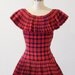 1950s Tartan Plaid Dress / Vintage 50s Red Green Tartan Plaid Accordion Pleated Full Skirted Dress, Drop Waist