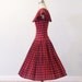 1950s Tartan Plaid Dress / Vintage 50s Red Green Tartan Plaid Accordion Pleated Full Skirted Dress, Drop Waist