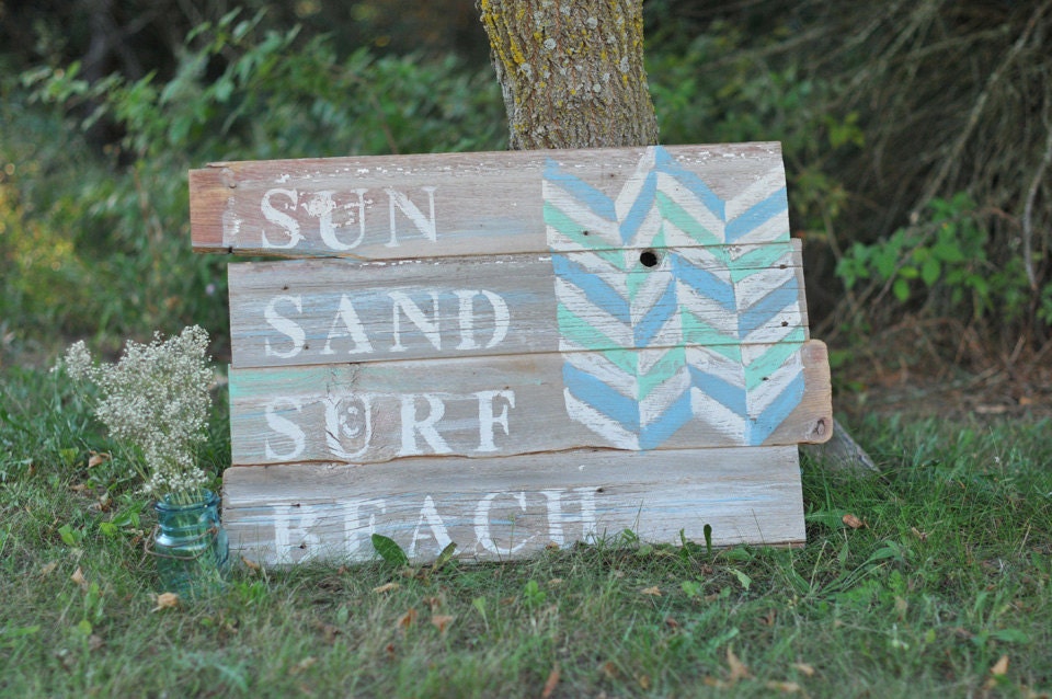 Large Reclaimed Barnwood Beach Sign with Chevrons