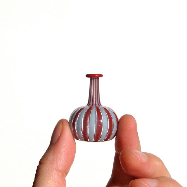 Miniature Bottle in Maroon and Pale Blue, Hand Blown Glass