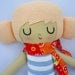 Kylie cloth doll rag doll one of a kind doll strawberry blonde stripes girl gift eco friendly