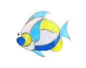 Stained Glass Sun Catcher Blue Yellow Suncatcher Fish Stained Glass Window Panel Handmade OOAK