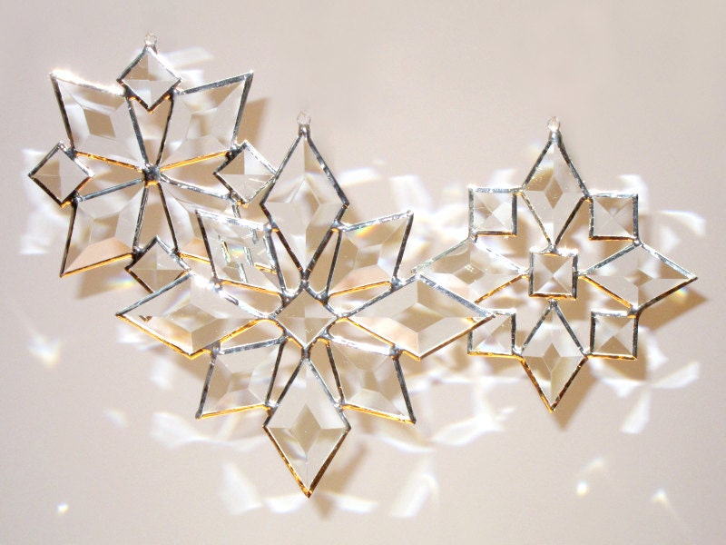 Stained Glass Star Sun Catcher Suncatcher Snowflake Christmas Beveled (9bv Large) Handmade OOAK