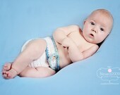Diaper Cover in White with Baby Blue Handspun Trim - Newborn and 0-3 Month Sizes - Photo Prop - Made to Order