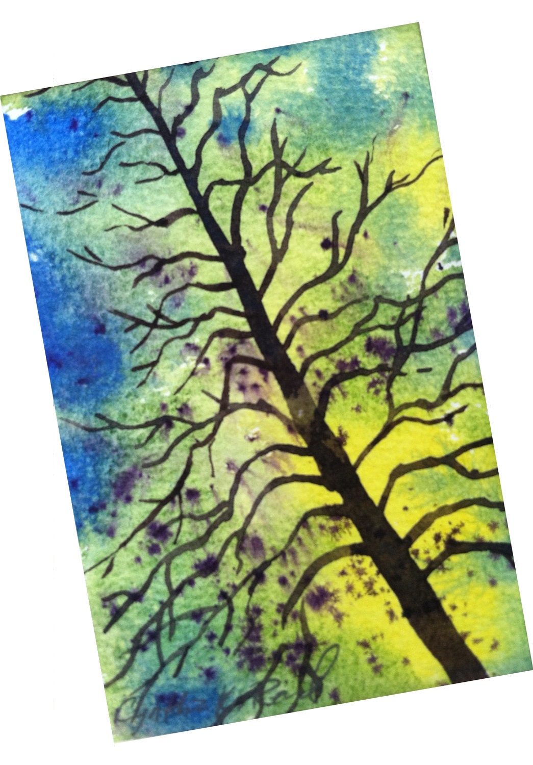 Leaning Tree, original watercolor, 8 x 10 matted