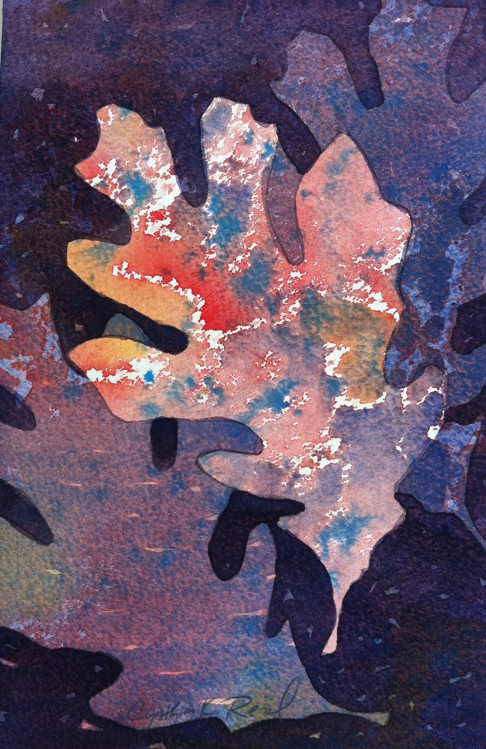 Original watercolor "Leaf Etude" oak leaves