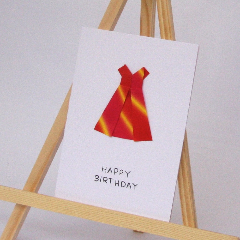 Origami Card - Party Dress - Happy Birthday C6 Size