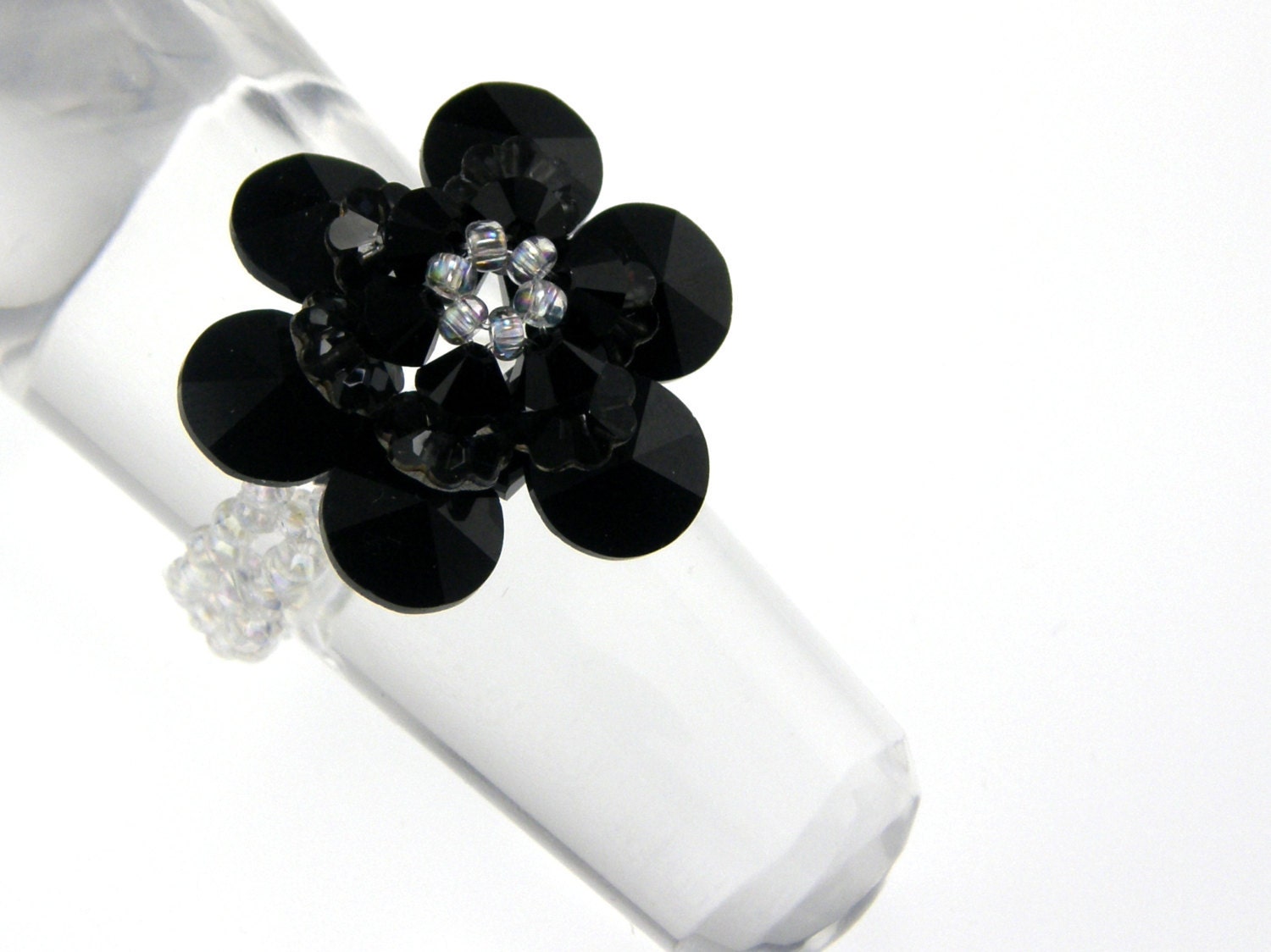 Black Diamond Swarovski Flower Ring