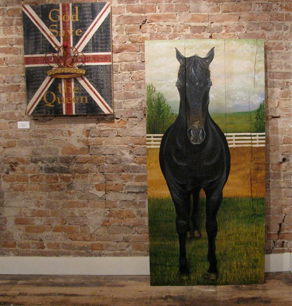 Horse Original acrylic painting on reclaimed rustic solid wood