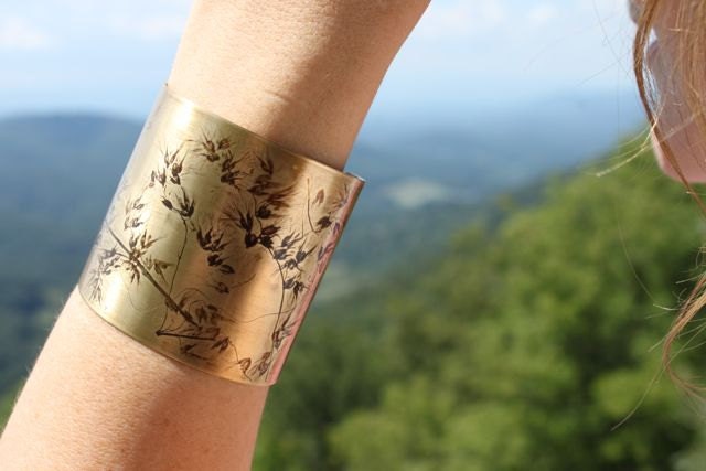 Cuff Bracelet with Whimsical Grasses Impression/Embossing
