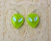 Alien Head Earrings, Green With Dichroic Eyes  - DGE 312
