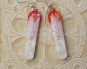 Peachy Pink & Red Dichroic Flower Earrings  - DGE 315