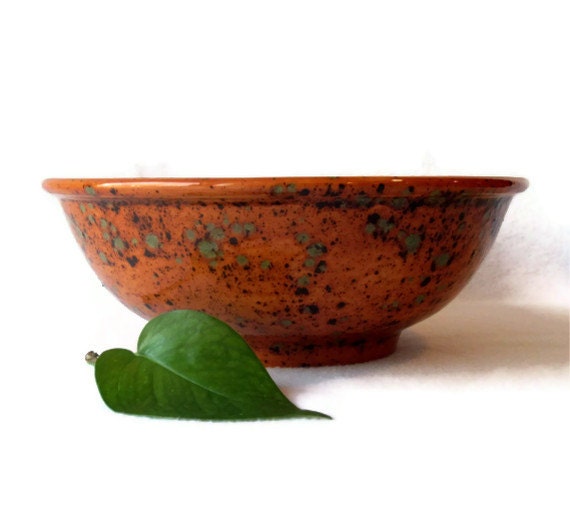Hand Painted Ceramic Bowl in Caramel Brown and Green