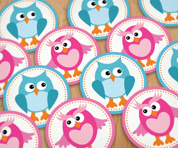WEAR YOUR VOTE Boy or Girl Owl Party Circle Stickers- Instant Printable Download