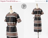 SALE....two day sale // 1960s dress medium large / 60s geometric print dress : Shannon