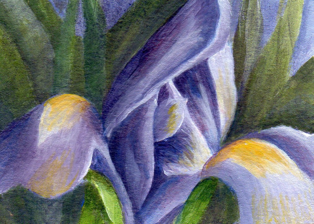 Acrylic Still Life Flower Painting - Original ACEO Spring Floral - Purple Iris ATC