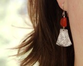 Oxidized Silver Jewelry - Reticulated & Oxidized Sterling Silver Trapezoid Earrings with Faceted Orange Carnelian - Fine Jewelry - statement