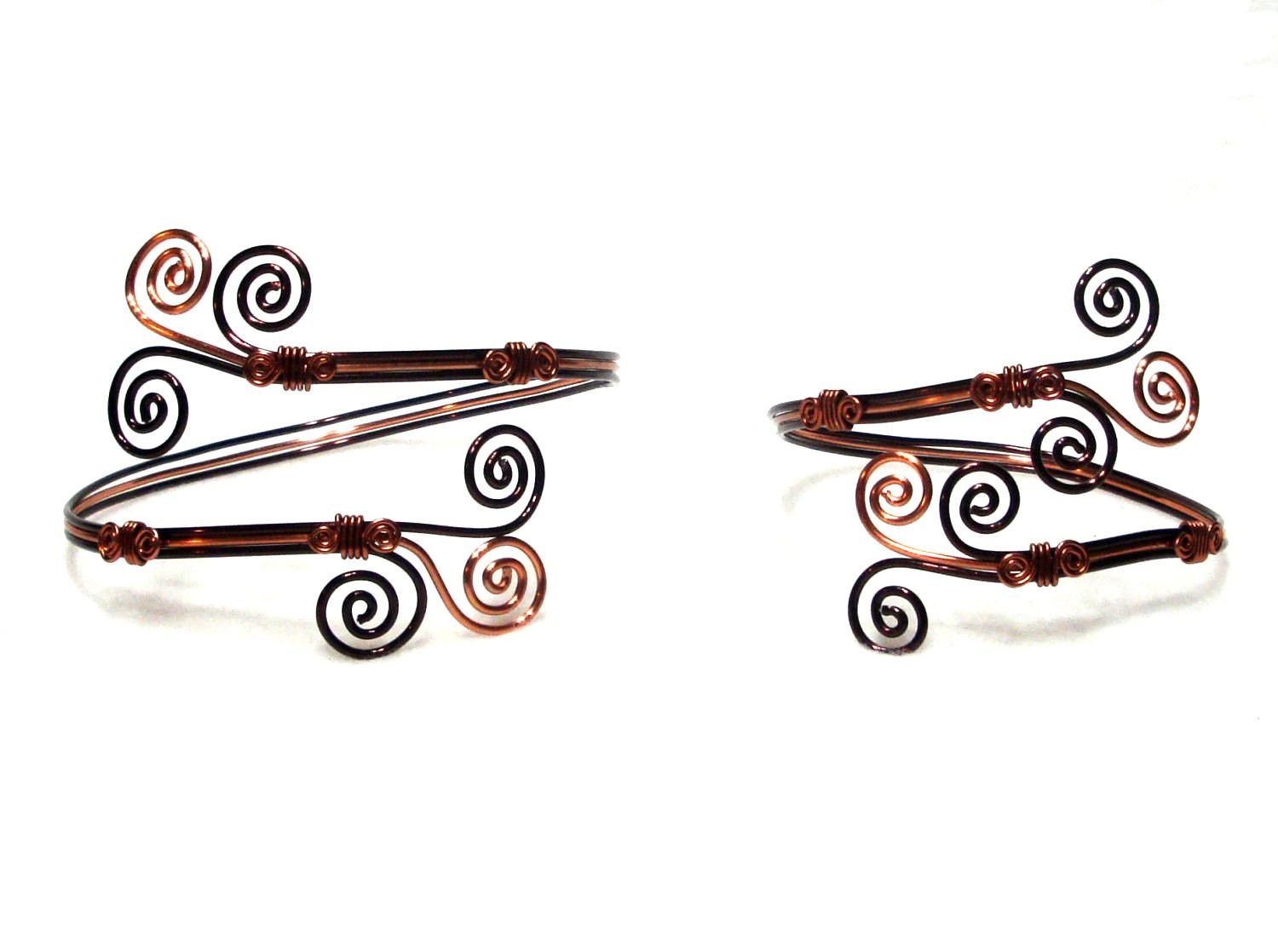 Arm Band, Cuff Bracelet, Brown and Copper Aluminum Wire