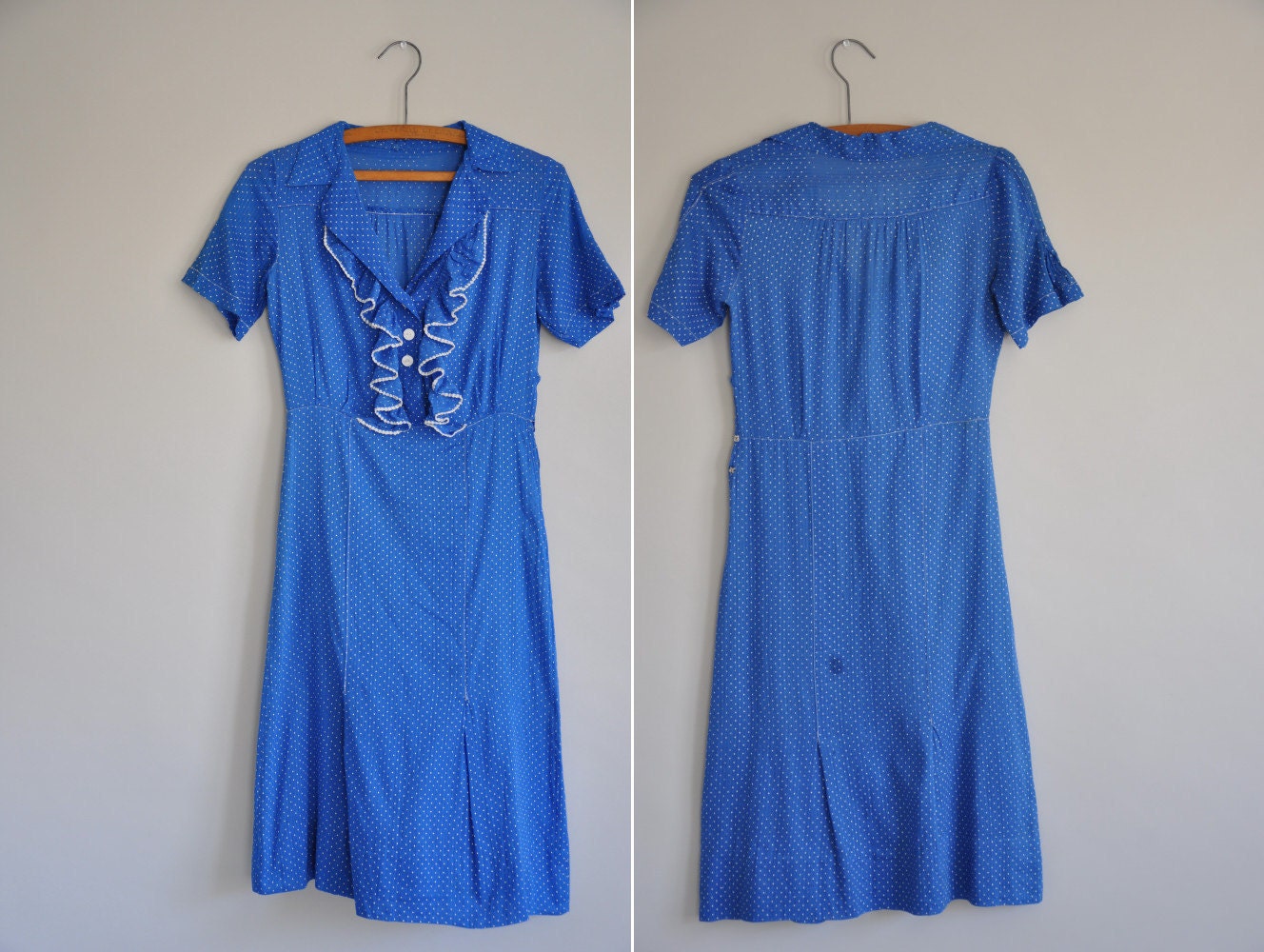 s a l e... 1930s 30s cotton frock / vintage 1930s blue polka dot cotton frock / Rag Time Dollie