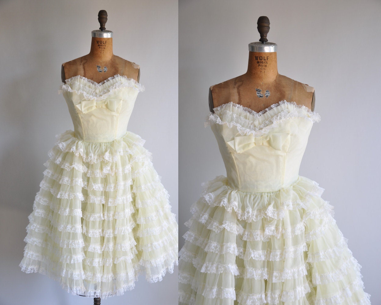 vintage 1950s buttercup yellow Gone With The Wind party prom dress
