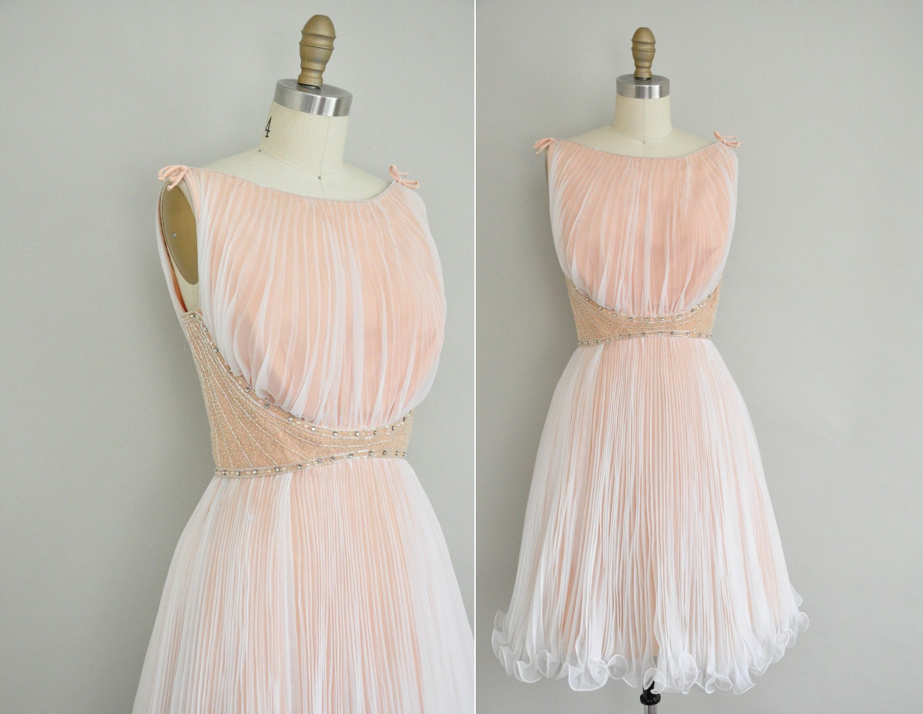 vintage 1950s designer dress / 50s designer cocktail frilly dress / Sparkling Champagne