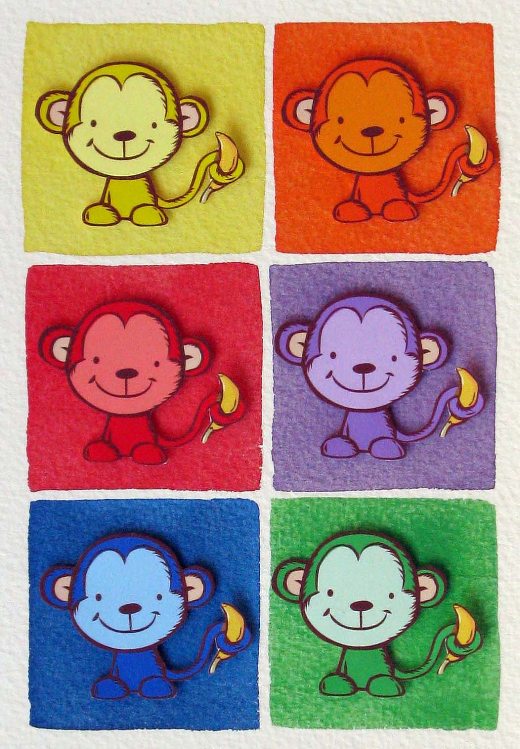Monkey Rainbow - 3D watercolor original - zoo jungle