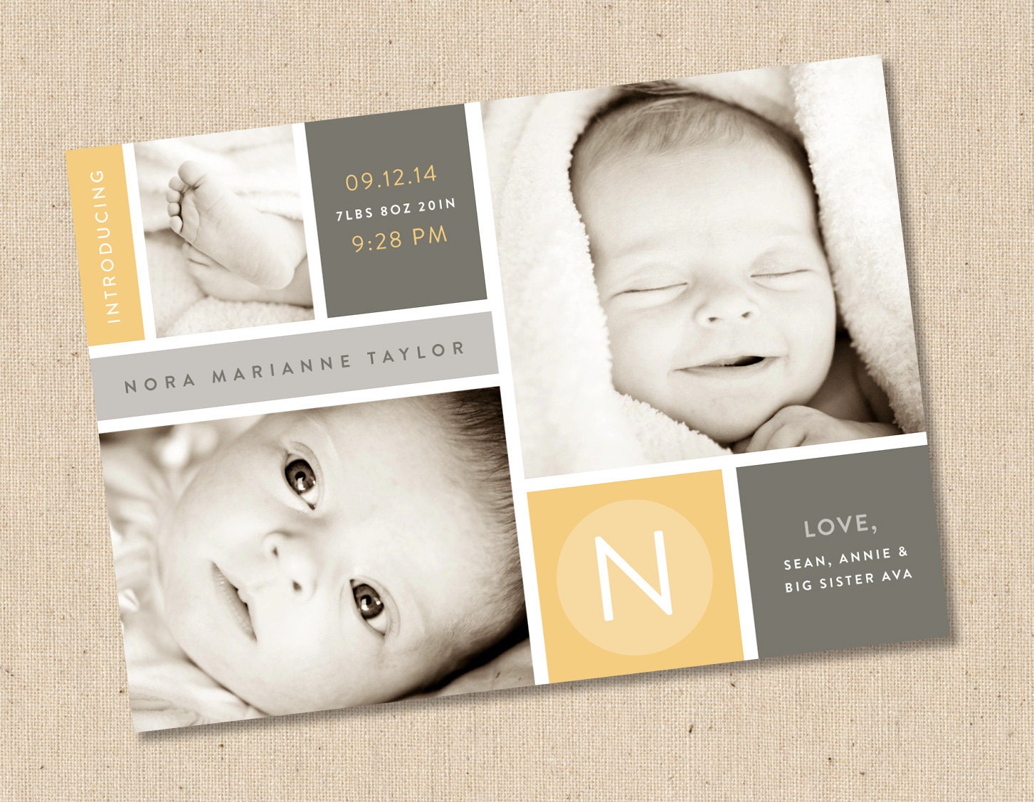 Modern Boxes - Photo Birth Announcement - Baby Girl or Baby Boy