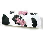 Makeup brush organizer or crochet hook organizer cow print handmade buttons with gingham