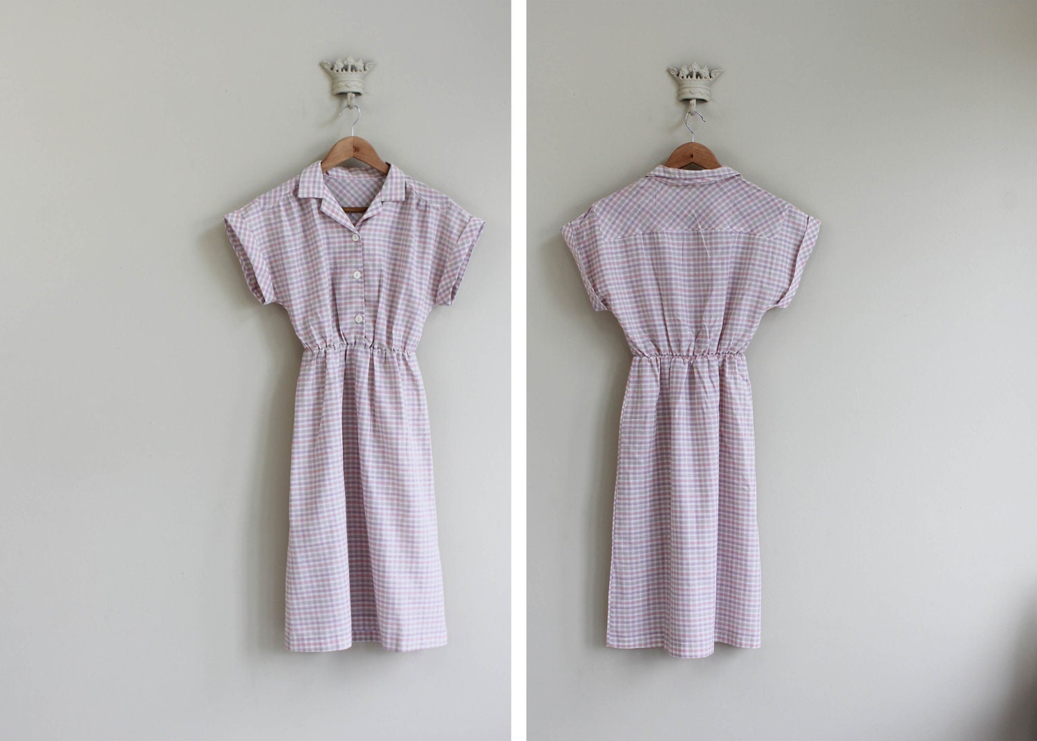 vintage 1950's pastel pink and lilac plaid day dress