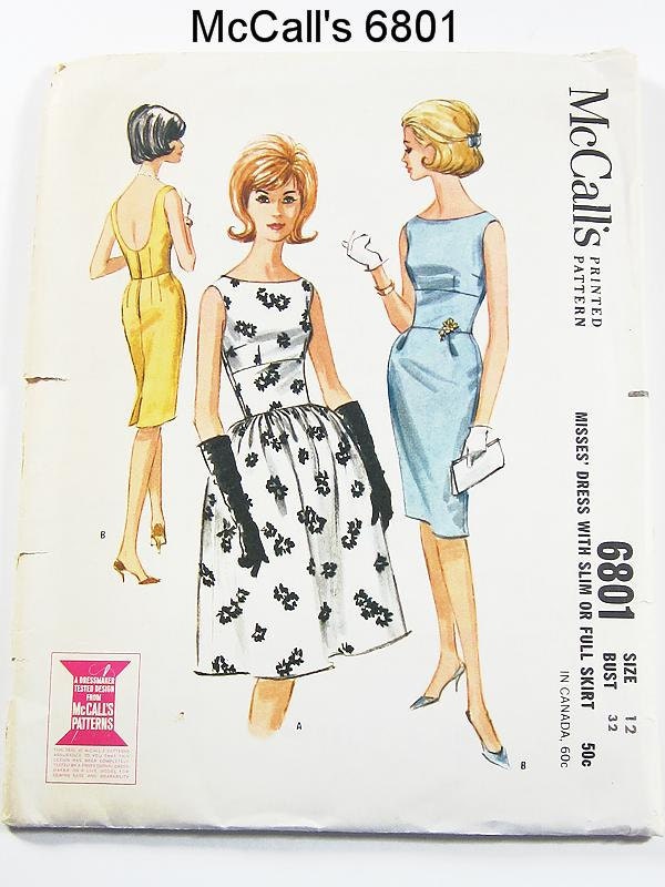 Vintage 60s Dress Pattern McCall's 6801 - Misses' Dress with Slim or Full Skirt - SZ 12/Bust 32