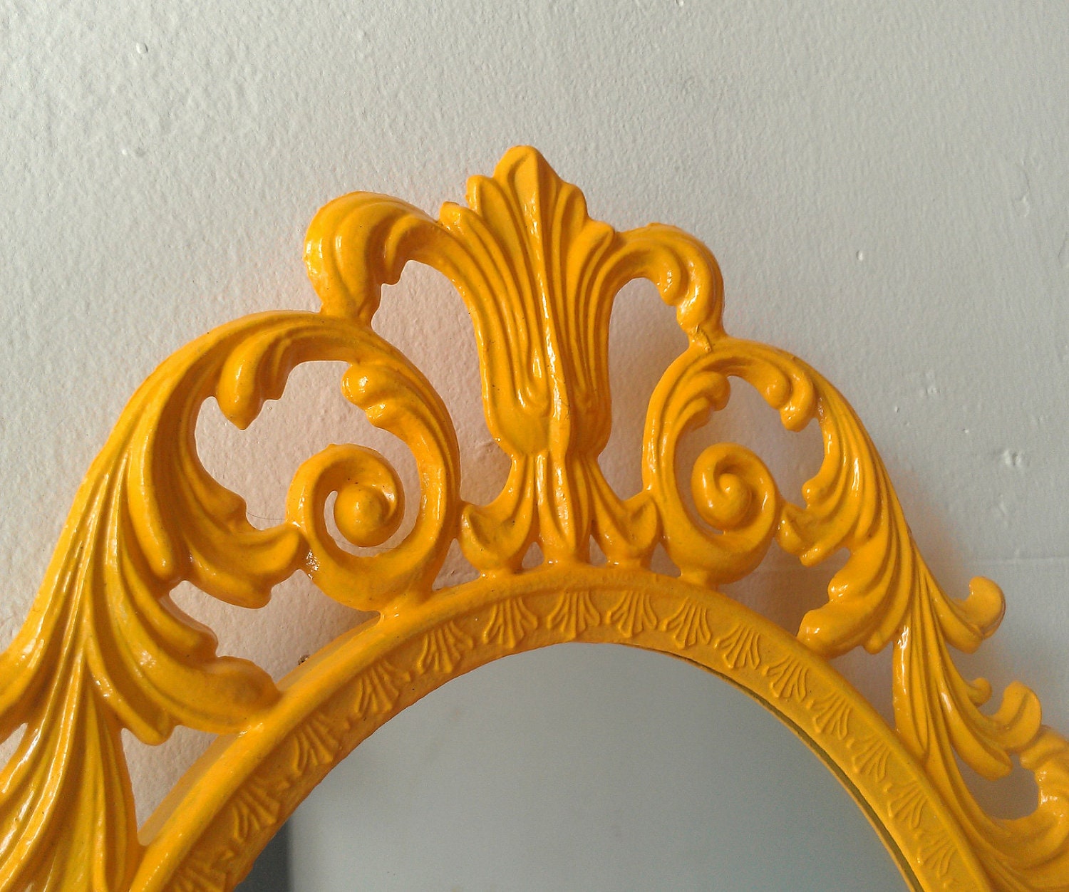 Fairy Princess Mirror - Ornate Vintage Frame in Marigold Yellow - 13 by 10 inches