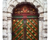 Red Gold Green Ornate Door Estonia Streets Tallinn - 8x8 Fine Art Print Europe Wooden Brick