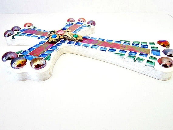 Mosaic Cross red wall hanging
